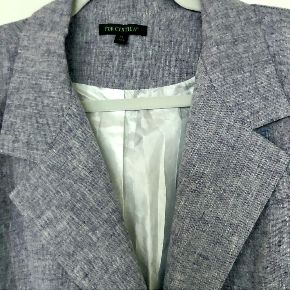 FOR CYNTHIA LINEN BLEND BLAZER SIZE XL BLUE MULTI RIBBON TRIM JACKET - Picture 2 of 12